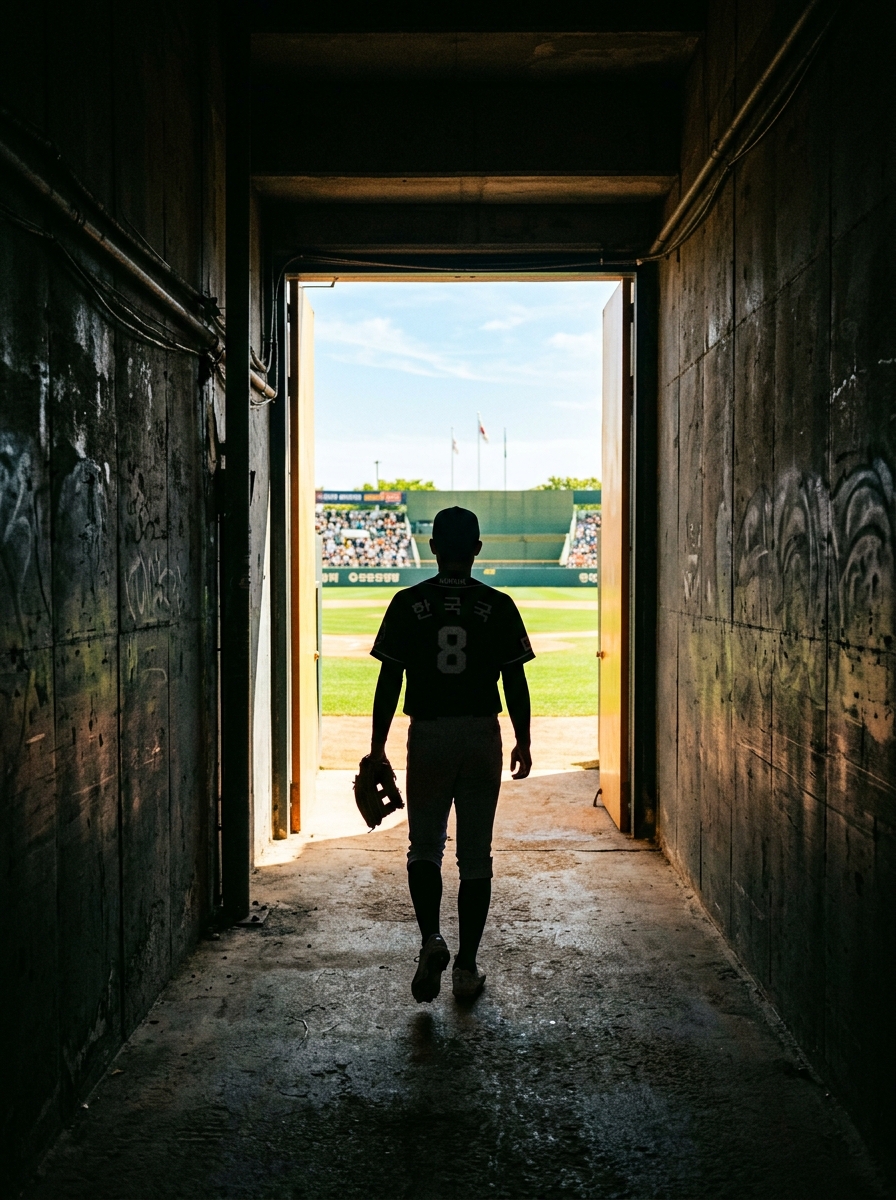 Player walking down dark tunnel toward sunlight